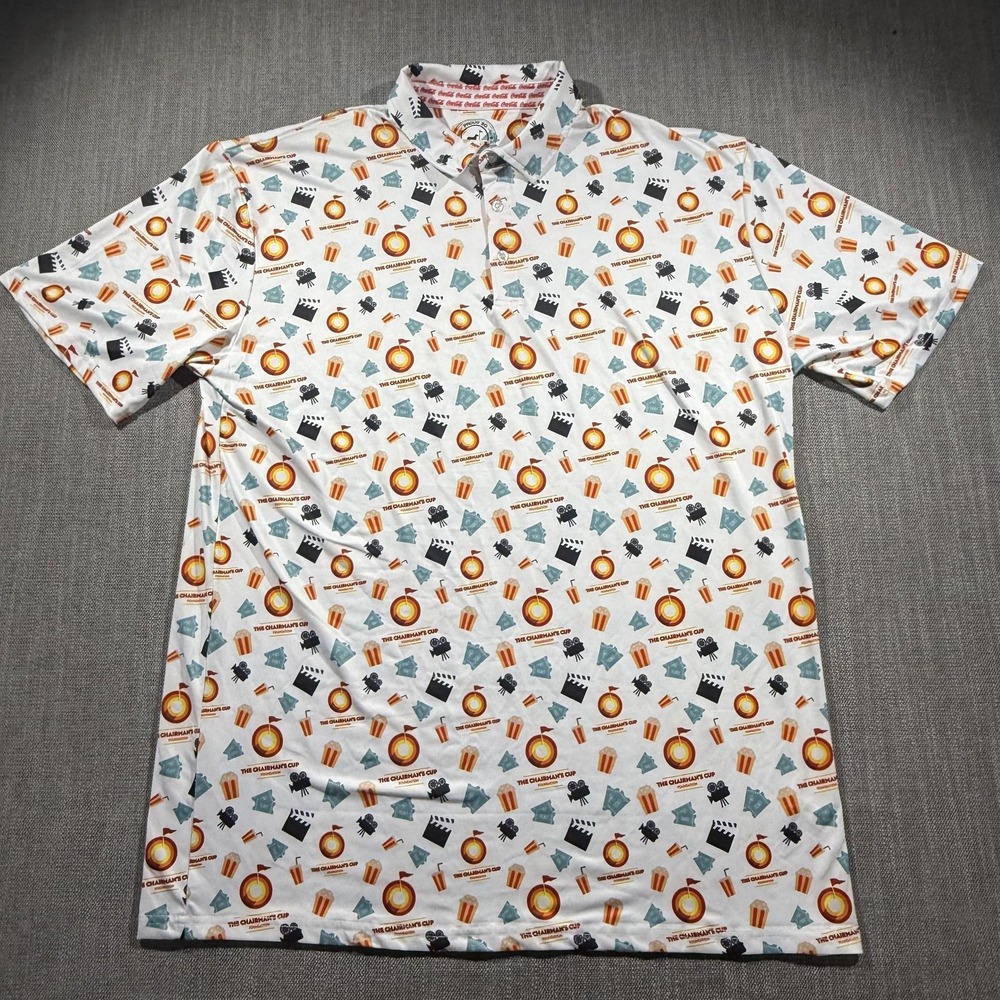 Proud 90 Polo‎ Shirt Mens 2XL White The Chairmans Cup Golf Movie Print All Over